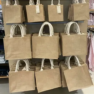 حقيبة تسوق من الجوت من الخيش الطبيعي للاستخدام الصعب بشعار مخصص تُباع بالجملة من مورد المصنع حقائب للتسوق مناسبة للسفر