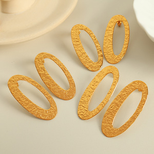 Geometric Oval Stud Earrings 18K Gold Plated <b>Titanium</b> Steel Everyday Wear Unisex - Product Image 1