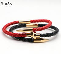 Bijoux fantaisie Bracelet en acier inoxydable plaqué PVD véritable clou en or 18 carats avec cordon en cuir véritable bracelet pour femme homme
