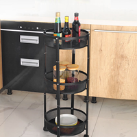 Chariot de rangement moderne et durable à 3 niveaux pour légumes, en acier au carbone peint, pliable, avec panier et étagère rotative pour épices de cuisine