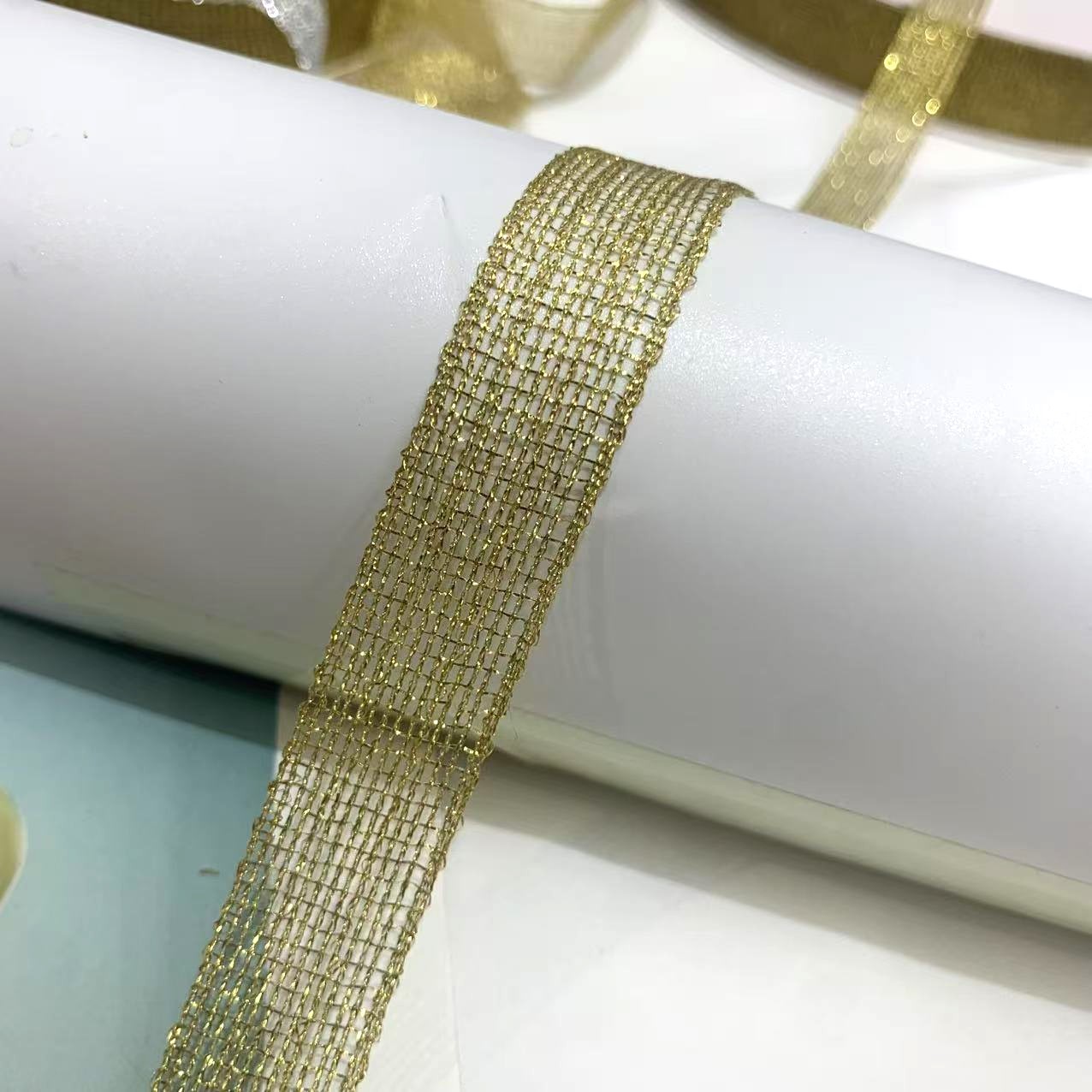 1.5cm Double Gold Silver Color Polyester Onion Double Faced Satin Ribbon Packaging Gift for Flowers Baking Wedding Festival
