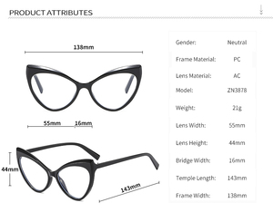 Montura de Gafas de Ojo de Gato con Aro Completo y Patrón Sólido Anti-Luz Azul para Mujer, Fabricada en Material PC, Disponible en Stock - Product Image 4
