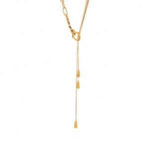 Collier tendance en acier inoxydable plaqué or 18 carats avec pendentif Y à pampilles et perles, chaîne plate délicate – Cadeau idéal - Product Image 4