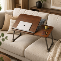 Bureau d'ordinateur portable pliable et réglable en hauteur, table de lit portable en bois pour le travail, les études, la maison, le bureau, la chambre, le dortoir, le canapé