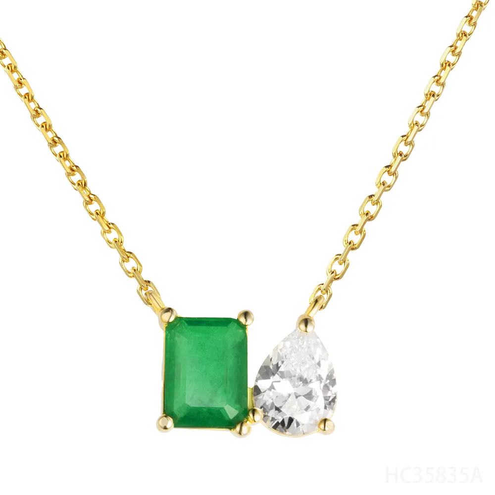 Wholesale Lady Emerald 925 Silver Women Gold Jewelry 18K Gold Plated Bagutte Pear Cz Stone Pendent Necklace