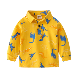 Polo imprimé dessin animé pour garçons, collection automne-printemps, 100 % coton tricoté, manches longues, logo frontal - Product Image 2