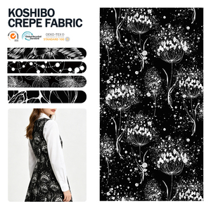 Melissa Hutterite Hot Sale Black White Rose Floral Digital Printing <b>Polyester</b> Koshibo Crepe <b>Fabric</b> for Women Ladies Dress - Product Image 1