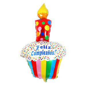 Achetez des ballons en aluminium HLC Spanish Happy Birthday avec motif de bougie en forme de cupcake pour les fournitures de fête Feliz Dia - Product Image 2