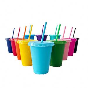 16OZ 24OZ Reusable Glitter Plastic <b>Tumbler</b> with <b>Lid</b> <b>and</b> <b>Straw</b> Leak-Proof Direct Drinking Unisex Party Use Dishwasher Safe - Product Image 1