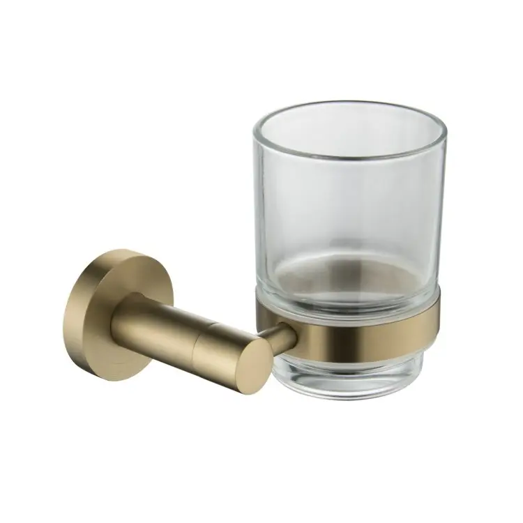 Modern Escovado Ouro Aço Inoxidável Banheiro Acessórios Cup Holder Tumbler Glass Cup