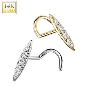 Anneaux de nez en or massif 14 carats, calibre 20, avec pavé de zirconiums, adaptés à la plupart des piercings de nez, bijoux - Product Image 1