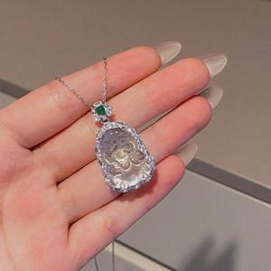 Nouveau pendentif en argent sterling S925 incrusté de pierres naturelles chinoises dangereuses, Bouddha de l'eau bleue, émeraude glacée, Arhat, Bouddha riant - Product Image 3