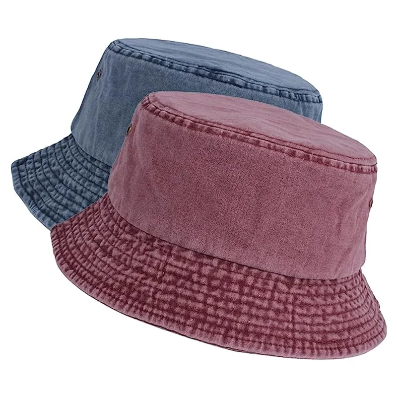Venta caliente moda en blanco pescador cubo sombrero lavado Lino algodón desgastado Jean Denim cubo sombrero para hombres y mujeres