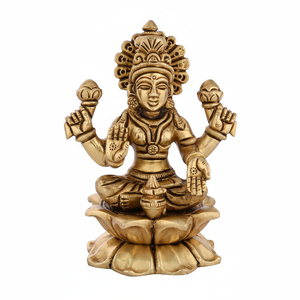 รูปปั้นนั่งทองเหลือง lakshmi doddess lakshmi เสาให้ศีลให้พรสำหรับบ้าน Puja (ความสูง-5นิ้ว, 01กก.) - Product Image 1