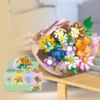 Adornos Decorativos de Escritorio DIY - Set de Juguetes de Bloques de Construcción de Girasol/Rosa, Rompecabezas de Flores en Maceta, Rompecabezas Decorativo de Escritorio