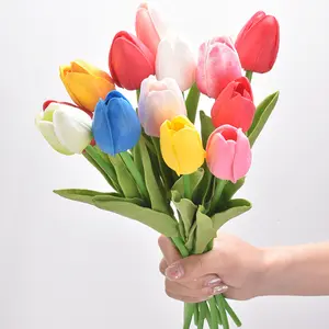 Flor artificial de tulipán para boda, hogar, decoración de hotel, decoración suave, mini PU, planta de simulación de flor de tacto real