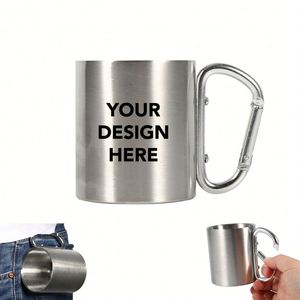 Mug de camping portable en acier inoxydable de 10 oz avec poignée mousqueton et logo personnalisé pour l'entraînement et le team building - Product Image 1