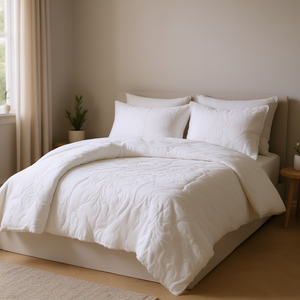 Ensemble de couette en chenille de coton tufté, 3 pièces, blanc, literie classique pour la maison - Product Image 2