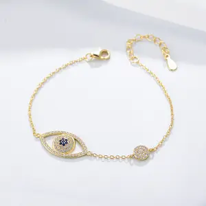 Sterling Silver 925 Devil Eye Bracelets Women Dainty Cubic Zirconia Link Chain Bracelet Blue Eye Jewelry Gift
