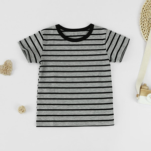 Katoenmix Zwart En Wit Gestreept Ronde Hals Peutert-Shirt Voor Jongens Met Korte Mouwen Voor Dagelijks Gebruik - Product Image 3