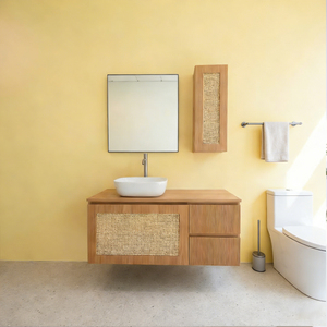 Meuble-lavabo de salle de bain suspendu moderne en bois à rayures décoratives de 18 pouces, 24 pouces, 30 pouces, 36 pouces avec lavabo - Product Image 1