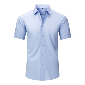 เสื้อเชิ้ตเดรสแขนสั้นแบบกระดุมแถวเดียว สีพื้น ระบายอากาศได้ดี กันยับ ผลิตตามสั่ง OEM ODM พร้อมปักโลโก้ ขายส่งจำนวนมากสำหรับฤดูใบไม้ผลิ - Product Image 1