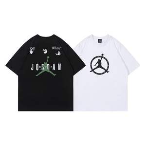 T-shirt unisexe à manches courtes OW, col rond, coupe ample, en pur coton, imprimé tendance Jumpman, idéal pour l'été, pour couple et étudiant - Product Image 1
