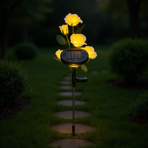 Lampe solaire de jardin en forme de rose, LED jaune, étanche, pour allée, décoration extérieure de jardin - Product Image 2
