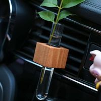 Penjepit Vas Kayu untuk Lubang AC Mobil, Wadah Bunga Tabung Hidroponik Kaca, Penjepit Dekorasi Tanaman Interior Mobil dari Kayu Solid