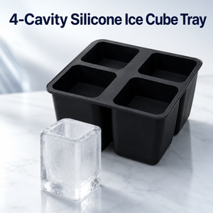 Bandeja de silicona para cubitos de hielo de 4 cavidades, cuadradas, flexibles y duraderas, de grado alimenticio, OEM ODM disponible - Product Image 1