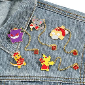 Broche Pokémon Série Nouvel An Personnalité Créative Dessin Animé, Badge Métallique Psyduck Gengar, <span class=keywords><strong>Accessoire</strong></span> Gravé Numérique - Product Image 3