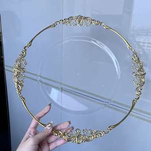 Assiettes de présentation en <span class=keywords><strong>plastique</strong></span> doré et argenté, 13 pouces, pour restaurant, mariage, fête, décoration de table de Noël - Product Image 1