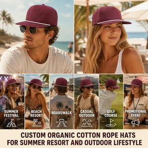 Casquette de bateau personnalisée en toile de coton biologique, 5 panneaux, non structurée, avec <span class=keywords><strong>corde</strong></span>, visière plate, pour homme, été, fabricant, faible MOQ, BSCI, DDP - Product Image 2