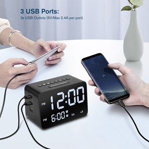 Cargador de Noche con Reloj Despertador Digital LED Dual, 3 Puertos USB, 2 Tomas de Corriente Alterna, Máquina de Sonido Relajante con Ruido Blanco para Dormir - Product Image 2