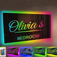 Miroir mural en verre HD sans cadre, rectangulaire moderne, avec éclairage LED néon RGB à intensité variable, personnalisable avec nom, pour chambre à coucher, porte, décoration intérieure