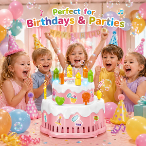 Machine à bulles automatique pour enfants, jouet d'extérieur, machine à bulles pour gâteau d'anniversaire, cadeau de fête pour enfants avec lumière et musique - Product Image 5