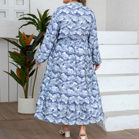 Robe chemise longue tissée à imprimé floral pour femme grande taille, col en V, simple boutonnage, avec cordon de serrage, style élégant pour les vacances à la plage