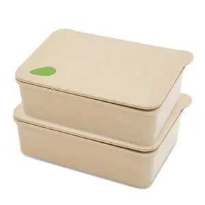 Eco friendly Biodegradable natural bamboo fiber lunch box set kids bento box with band rice husk lunch box