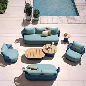 Ensemble de canapés en rotin d'extérieur, table basse en teck, structure en aluminium, résistant aux intempéries, mobilier de jardin, design moderne en forme de L - Product Image 4