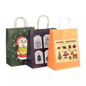 Custom Printed Your Own Logo Wholesale Gift Food Grocery Christmas Handle Kraft Paper Bags