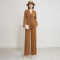 Ensemble deux pièces plissé pour femme, style Miyake, veste blazer à simple boutonnage et pantalon large, tenue de bureau élégante et coordonnée