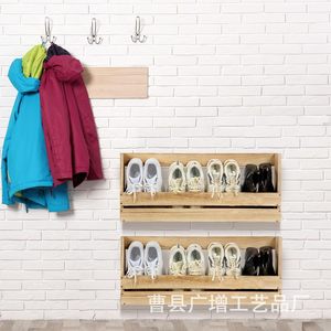 Guangzeng Wooden Wall Mounted <b>Shoe</b> Rack Natural Color <b>Space</b> <b>Saving</b> For Living Room Bedroom <b>Storage</b> - Product Image 1