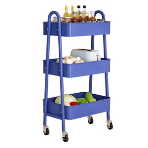 Étagère de rangement mobile à <span class=keywords><strong>3</strong></span> niveaux en métal grillagé, chariot utilitaire de cuisine avec roulettes - Product Image 1