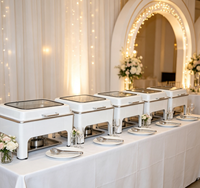 Nouveau design, chauffe-plat professionnel en acier inoxydable blanc 9L, chauffe-plat à alcool avec couvercle hydraulique pour restaurant, mariage et traiteur