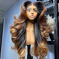 Pelucas de Cabello Humano Vietnamita con Frente de Encaje HD 13x4, Sin Pegamento, Ondas Sueltas Profundas, 7x7, Ondas Corporales con Reflejos, Color Naranja Degradado
