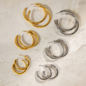 Boucles d'oreilles C-Hoop en acier inoxydable, boucles d'oreilles géométriques pour femmes, bijoux tendance - Product Image 4