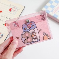 Sac de carte en PVC à paillettes transparentes avec chaîne de perles porte-monnaie de voyage portable fermeture à pression petite pochette porte-cartes pour femmes