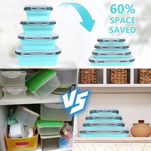 Food <b>Storage</b> Containers With Lids 4PCS Silicone <b>Collapsible</b> Lunch Box Airtight Vacuum Seal Freezer Microwavable Food Containers - Product Image 3