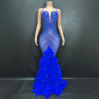 Robe de soirée sirène de luxe pour femme, ornée de perles et de plumes, avec strass et cristaux, sans manches, pour bal de promo et fêtes formelles, vente en gros OEM