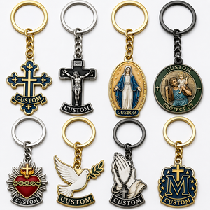 Porte-clés Catholique Personnalisé en Gros de Haute Qualité, Breloque Croix Religieuse Sainte, Souvenir de Foi Catholique pour Croyants - Product Image 1